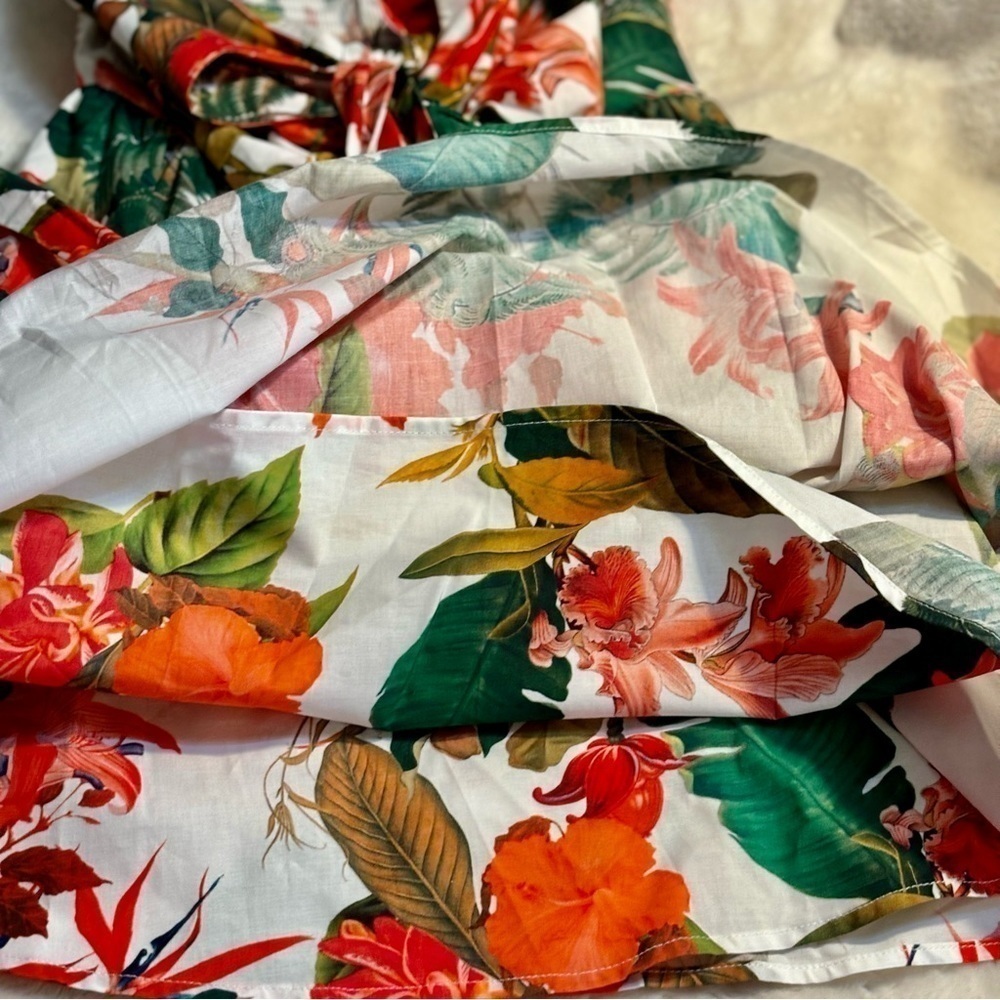 NWT Gianni Bini Dress Size 0 Charlotte Halter Ivory Tropical 100% Cotton Floral - Picture 8 of 14